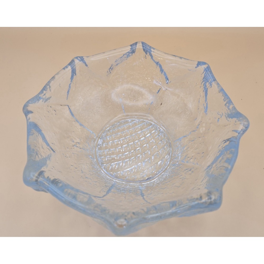 Crystal Clear Bowl Blenko Sunflower Design Aqua Vintage - Picture 2 of 16